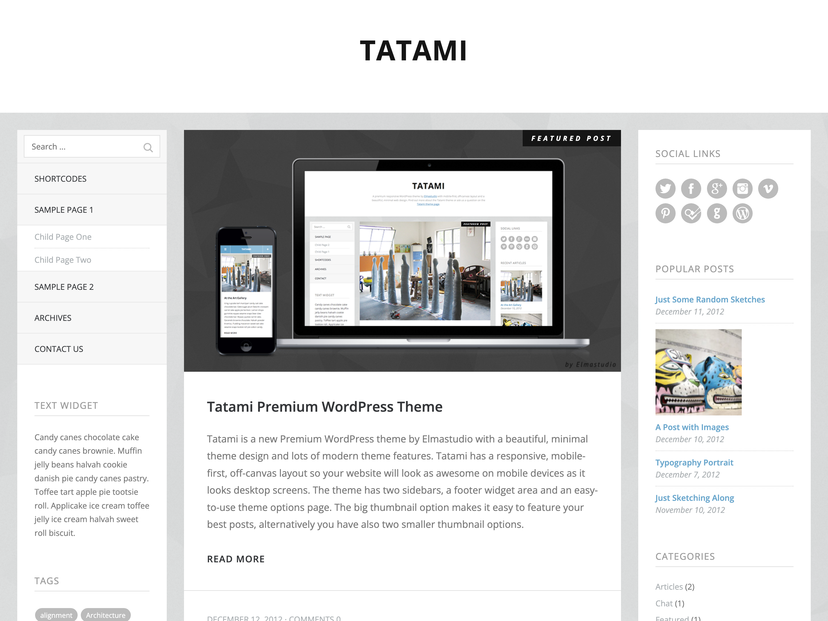 Tatami WordPress Theme für Blogs