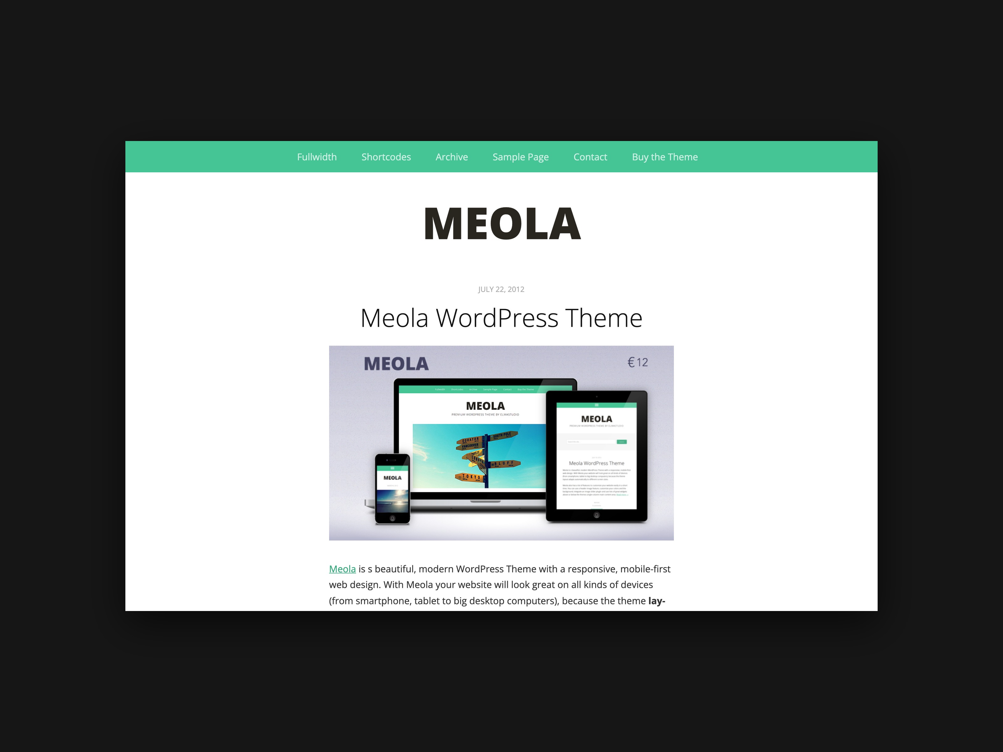 The header of the Meola theme