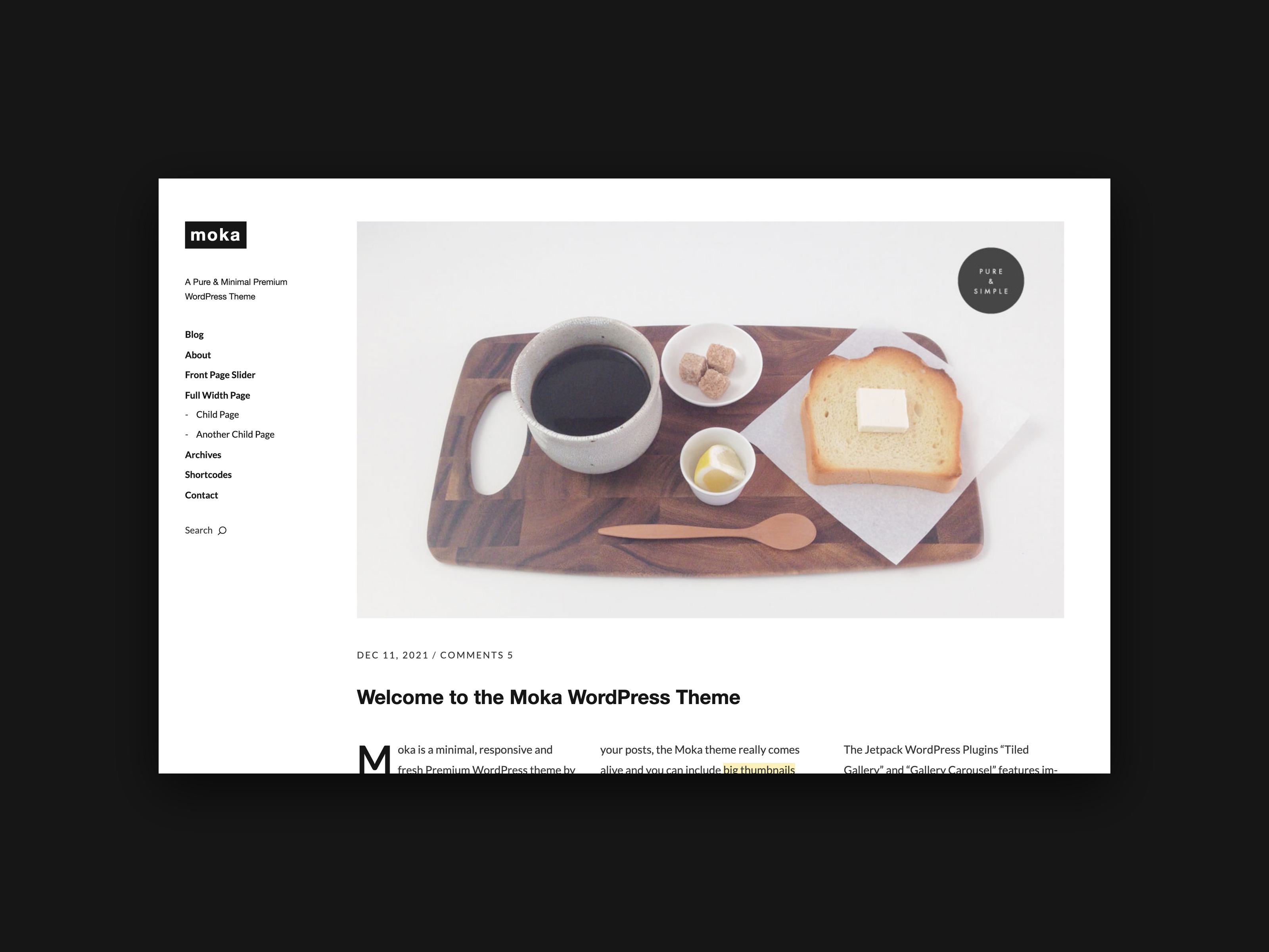 The header of the Moka theme