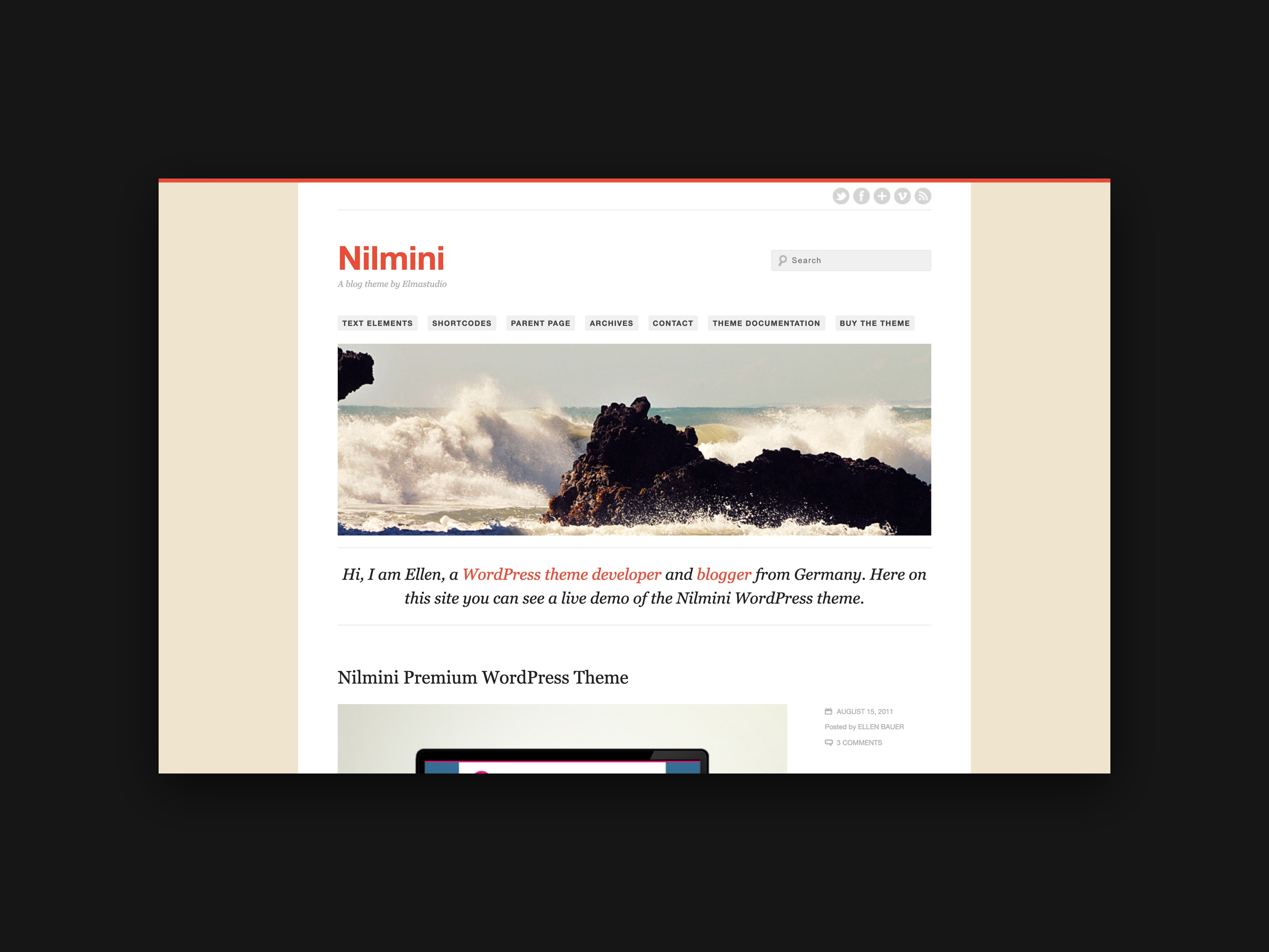 The header of the Nilmini theme