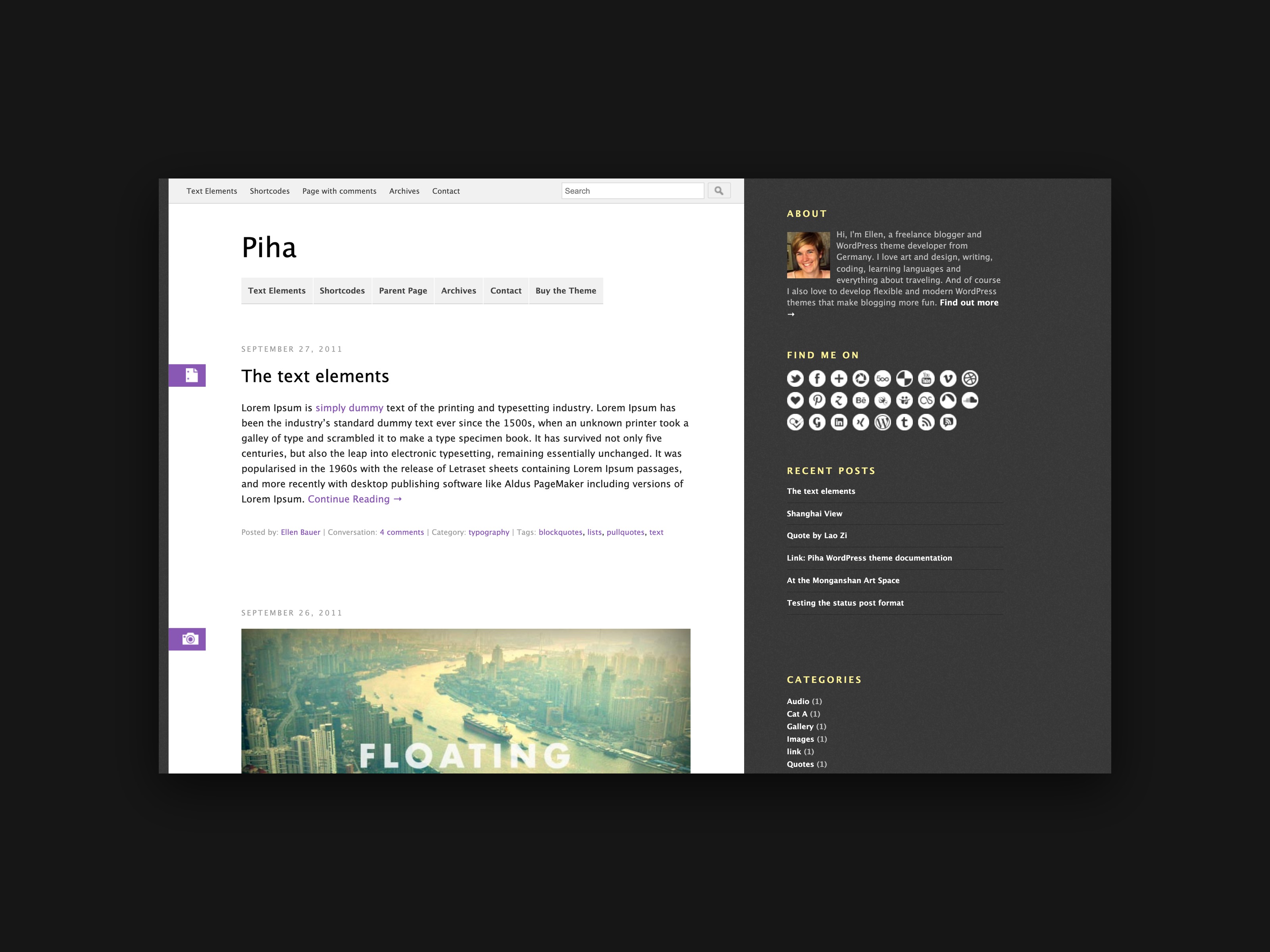 The header of the Piha theme