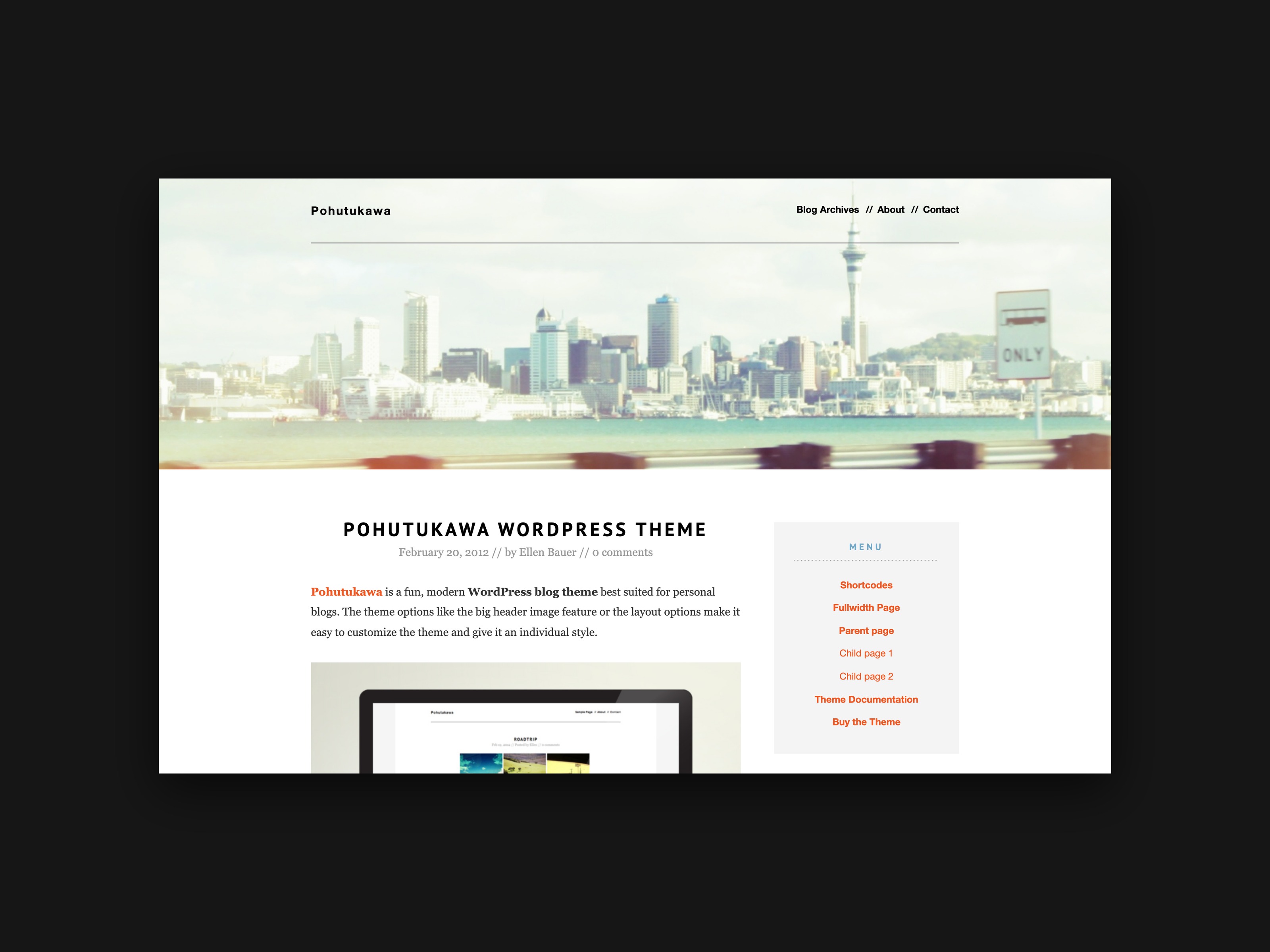 The header of the Pohutukawa theme