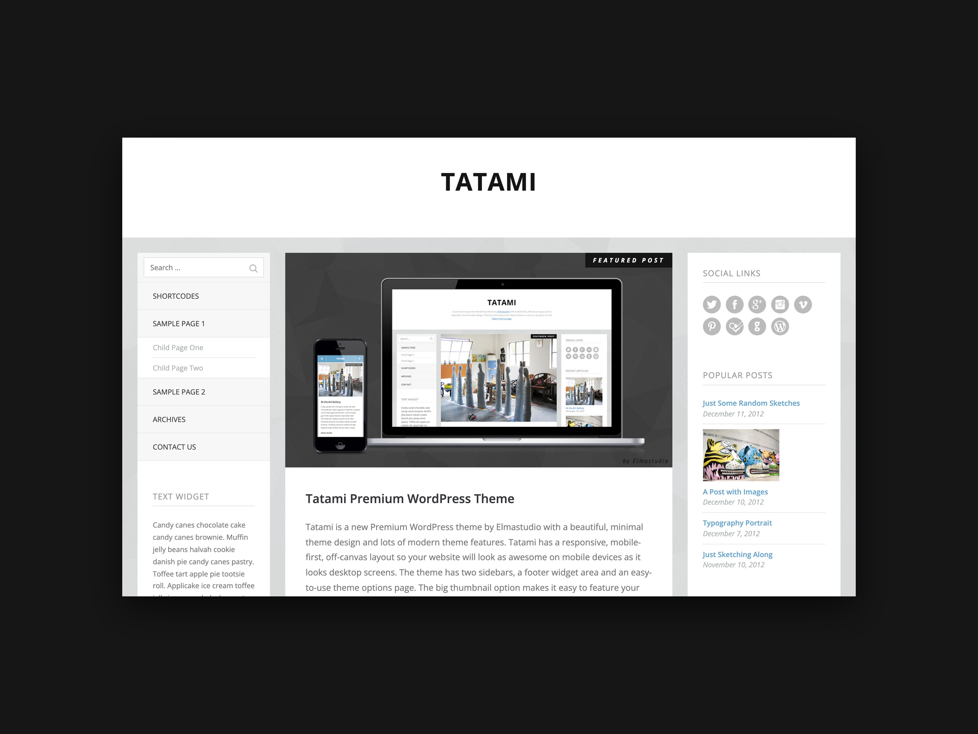 The header of the Tatami theme