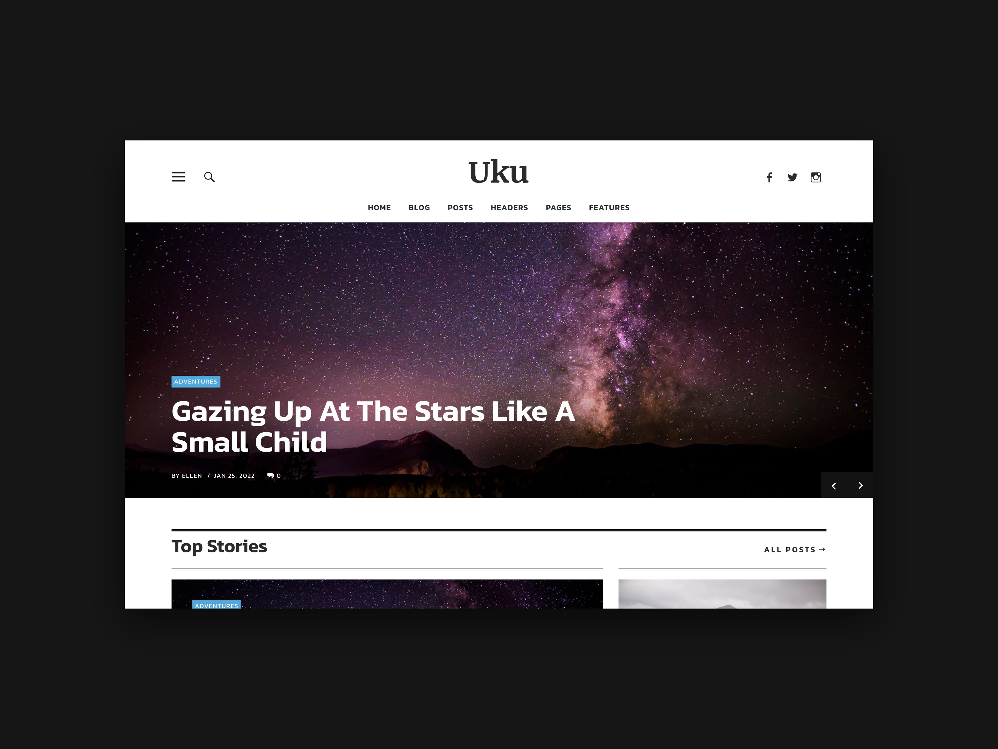 The header of the Uku theme