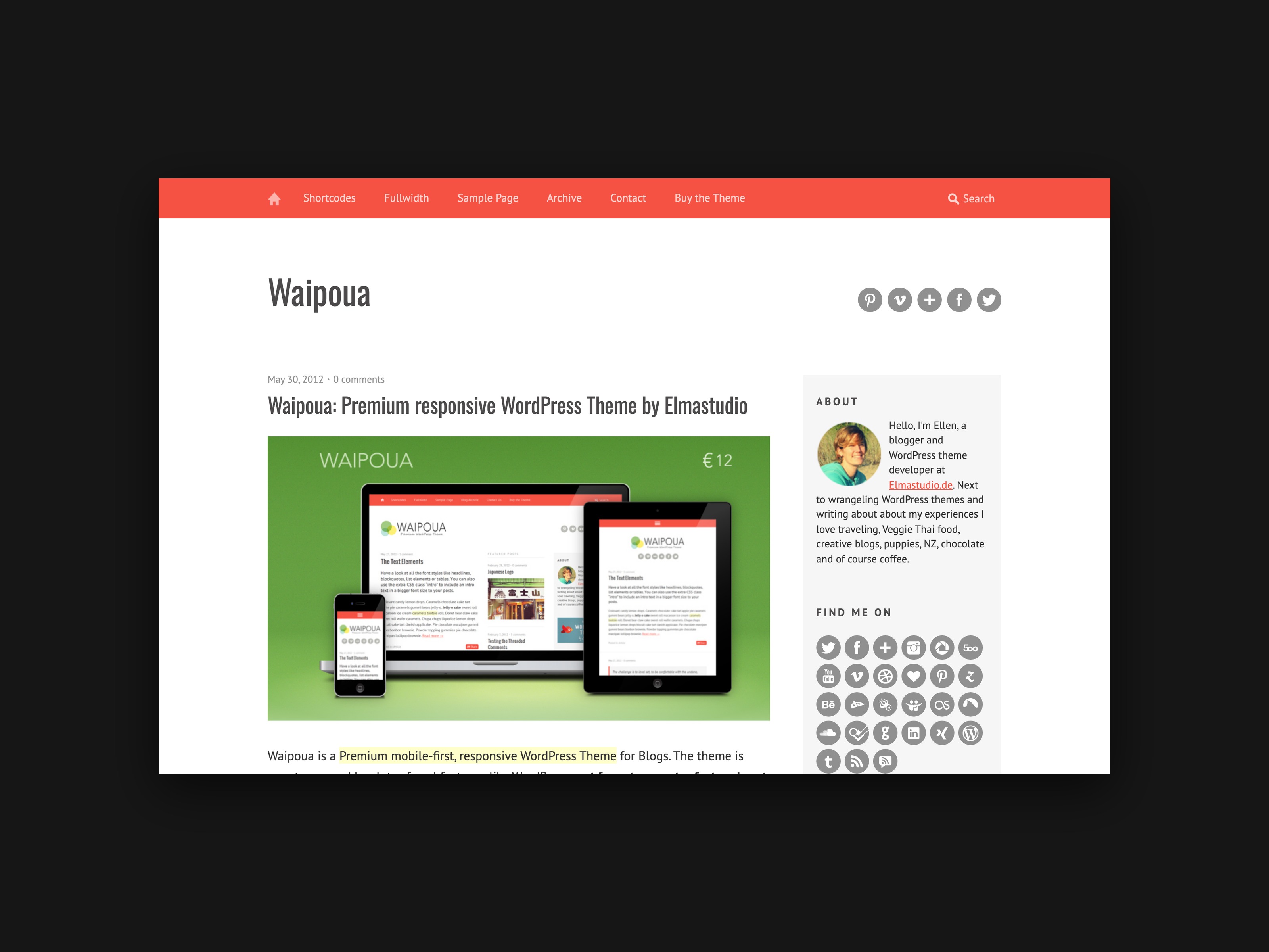 The header of the Waipoua theme