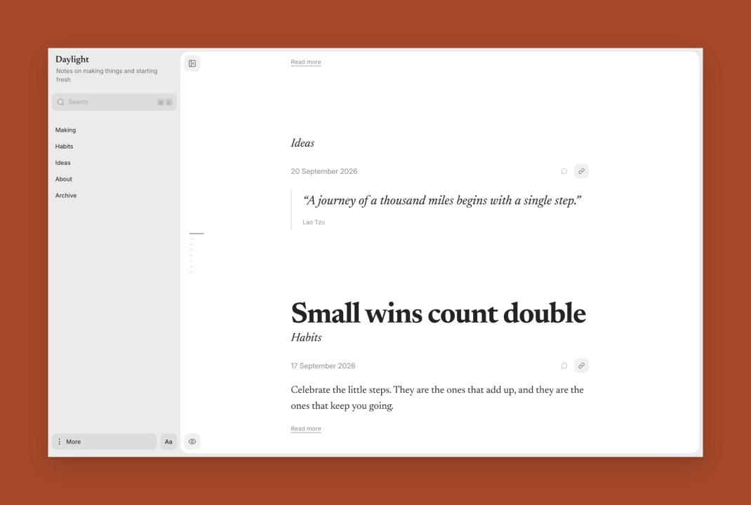 The blog page with a quote card between two posts